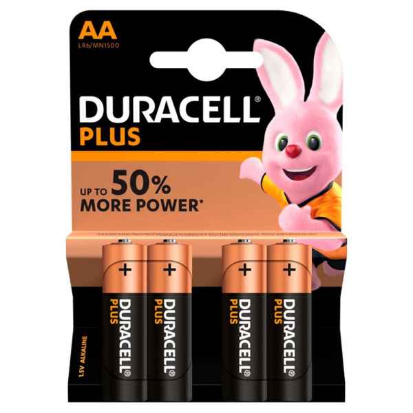Duracell Plus Power Type AA Alkaline Batteries, Pack of 4
