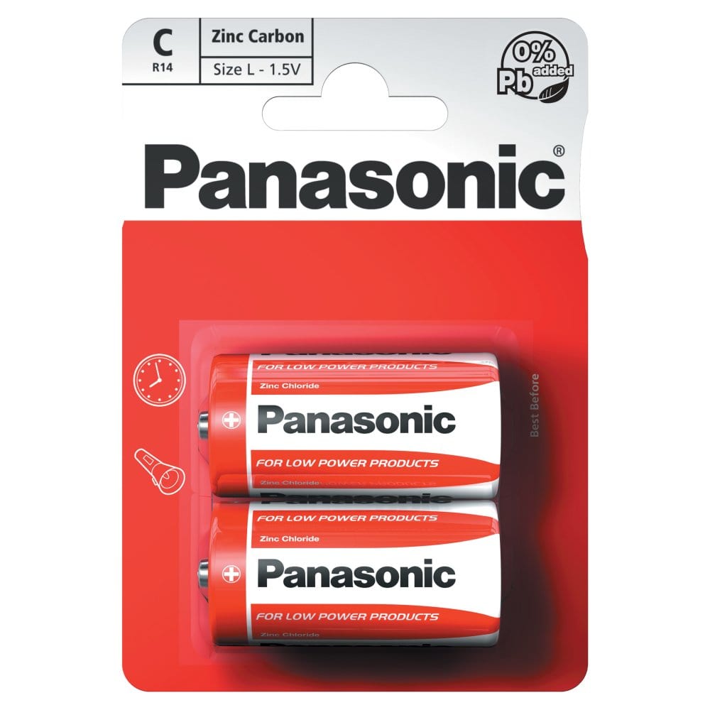 Panasonic C 1.5V Zinc Carbon Batteries x 2pk