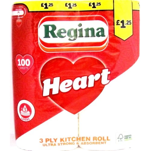 Regina Heart Kitchen Roll 3 Ply 100 Sheets PM
