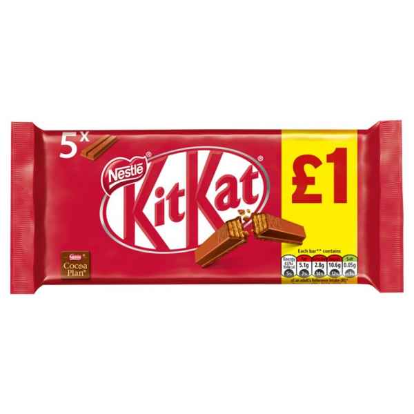 KITKAT 2 Finger Milk Chocolate Biscuit Bar 20.7g 5 Pack £1