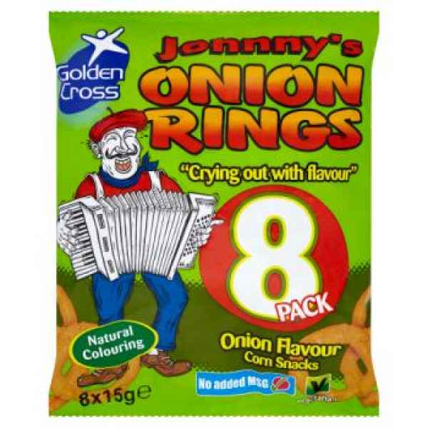 Golden Cross Johnny’s Onion Rings Onion Flavour Maize Snacks 8 x 15g